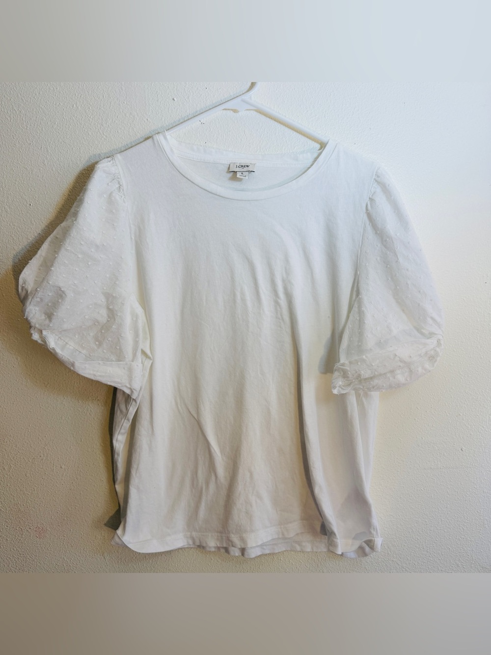 J.Crew Puff Eyelet Sleeve Cotton Tee in White Size Large